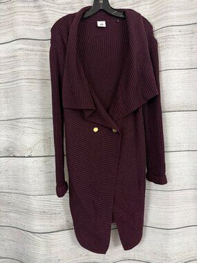 CAbi Regal Longline Duster Button Shawl Collar Mulberry Cardigan Size S